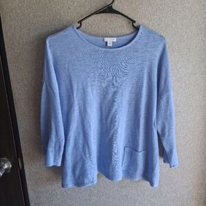 Blue J. Jill Linen Shirt 3/4 Sleeves Lightweight Summer Clean Girl Spring